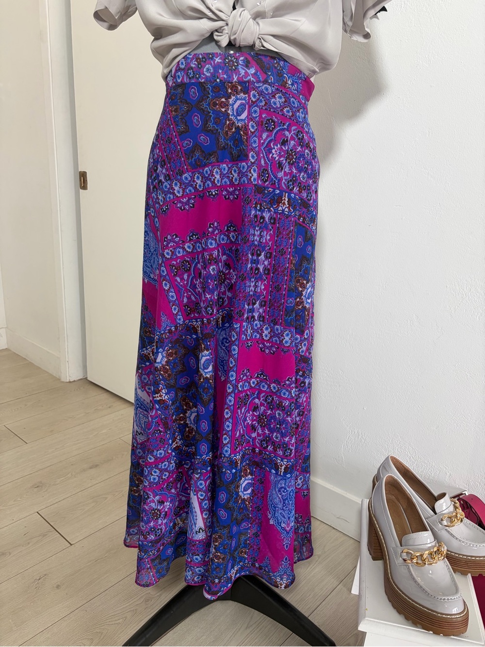NYCC Pink Blue Paisley Patchwork Boho Maxi Skirt Size XL